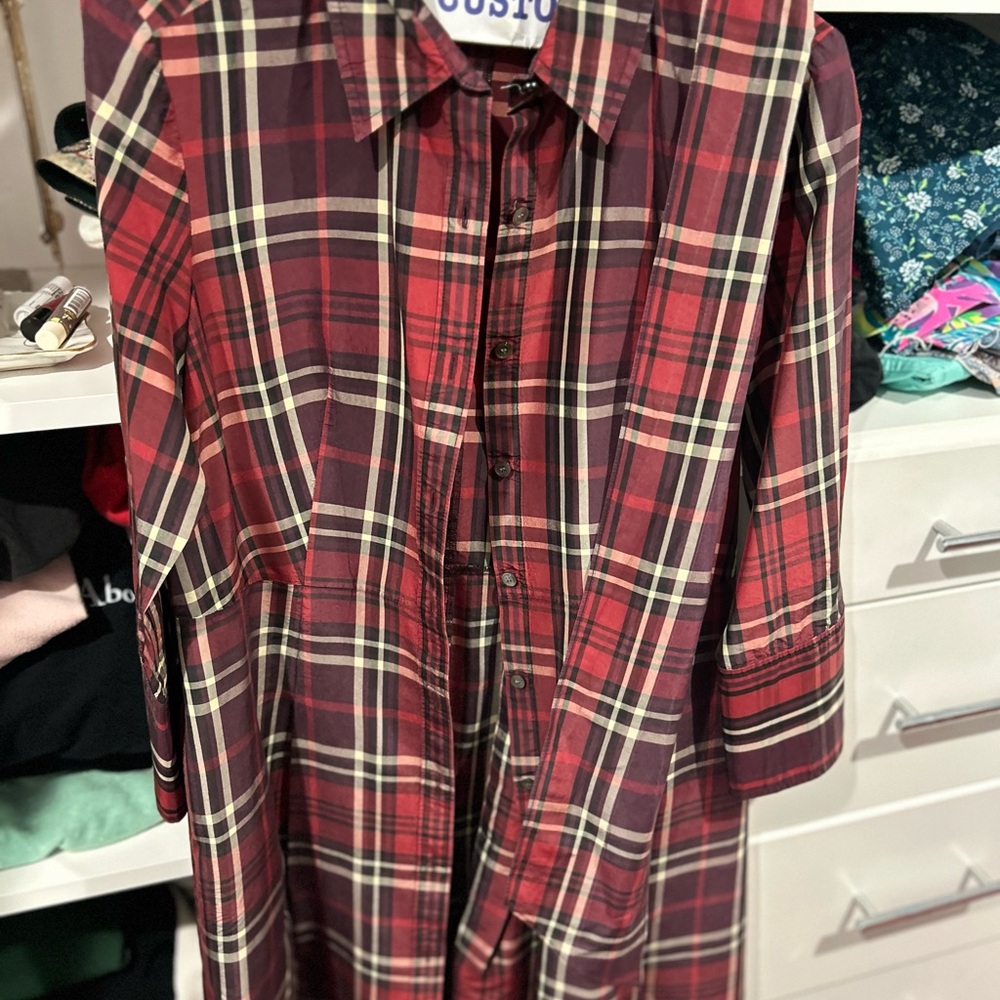 Talbots Burgundy and Black Plaid Shirt Dress